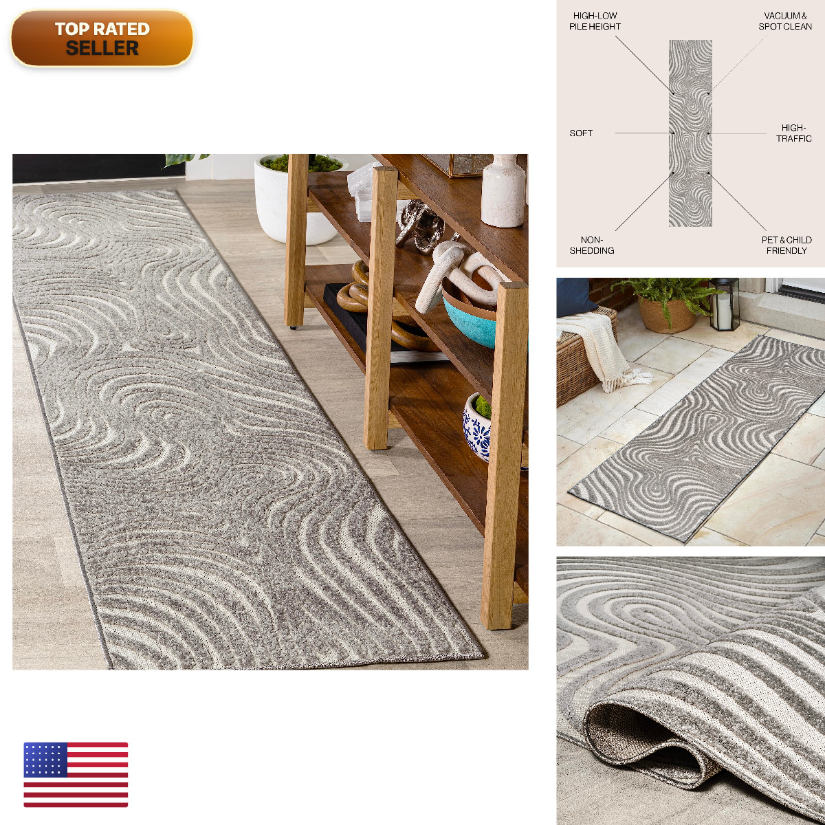 Jonathan Y Maribo High-Low Abstract Striped Gray/Ivory 2X10 Indoor/Outdoor