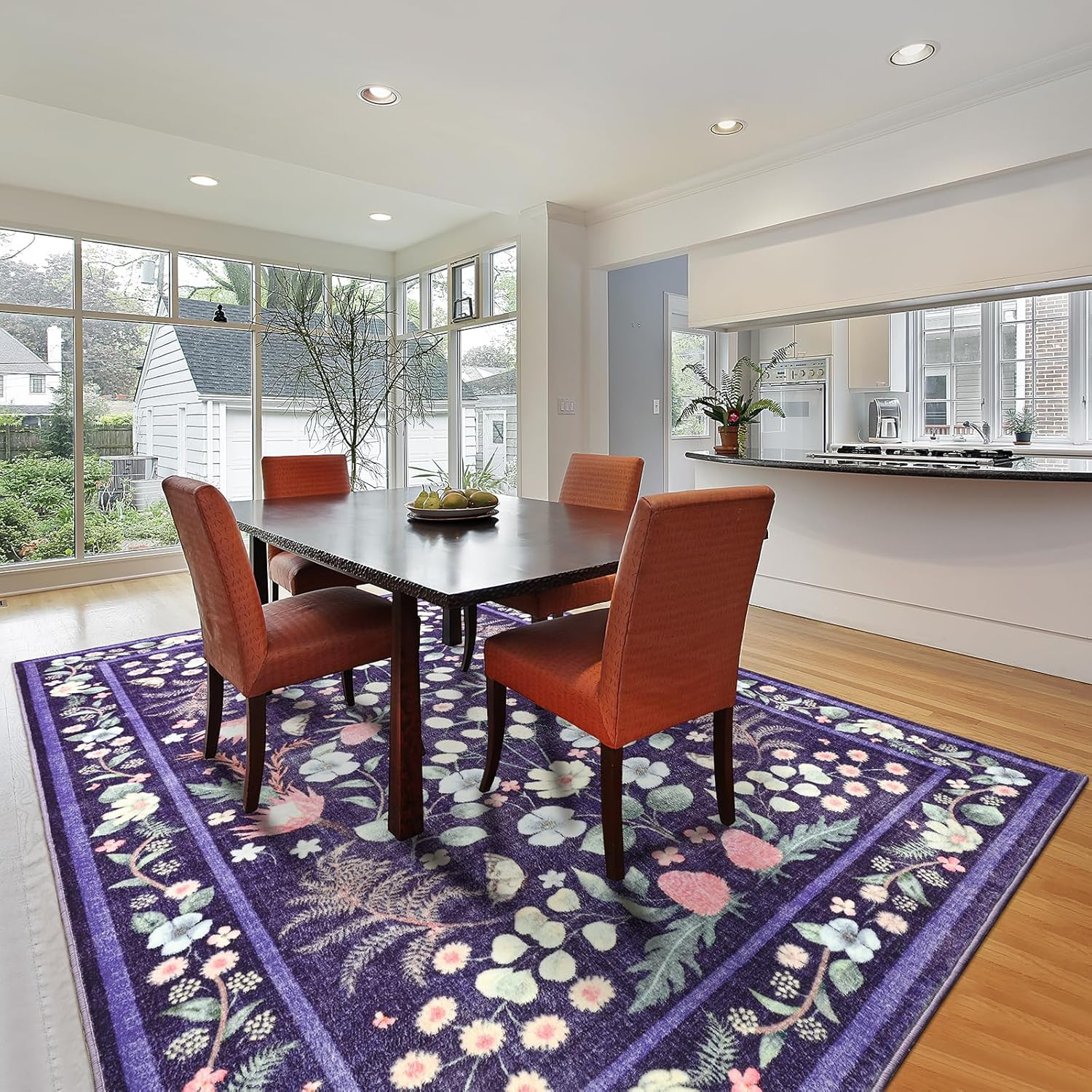 Vintage 5×7 Washable Purple Blue Area Rug – Non-Slip Floral Carpet