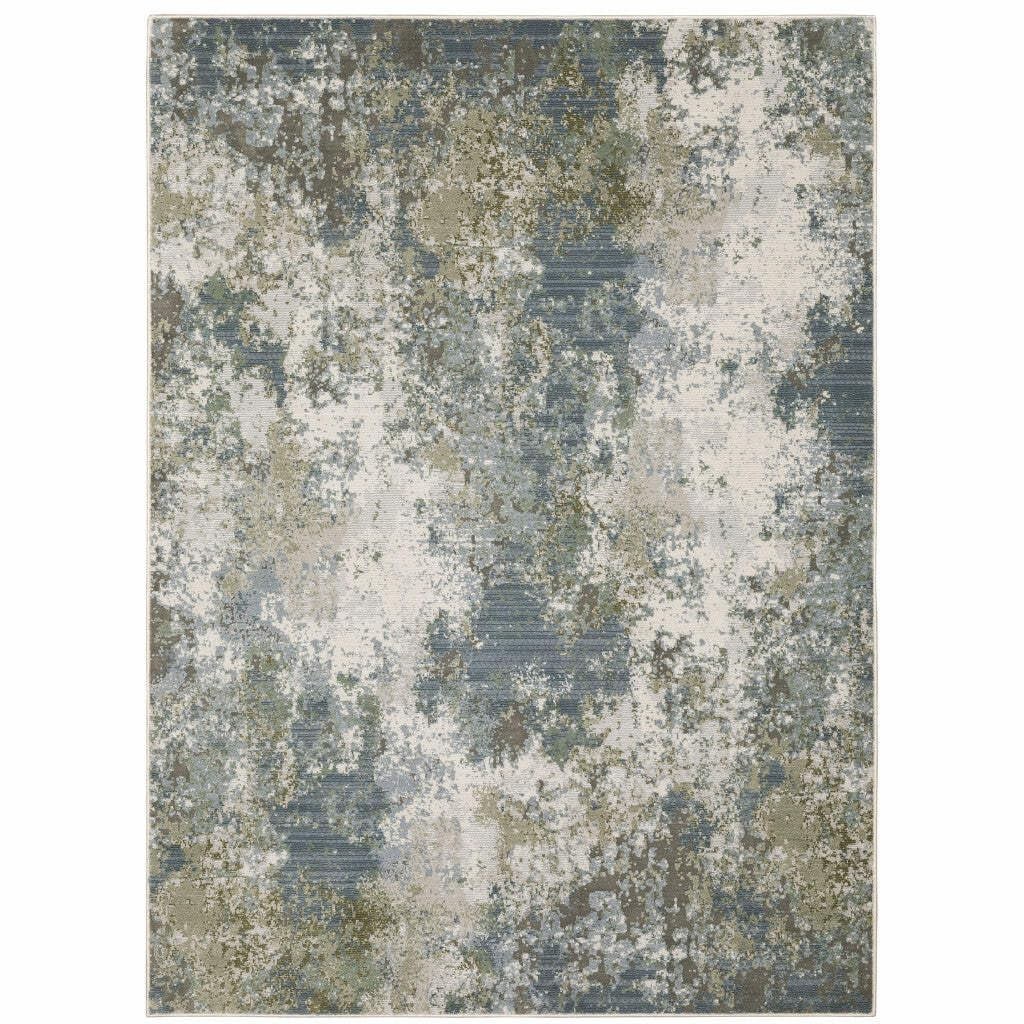 5′ X 8′ Blue Grey Green And Beige Abstract Power Loom Stain Resistant Area Rug