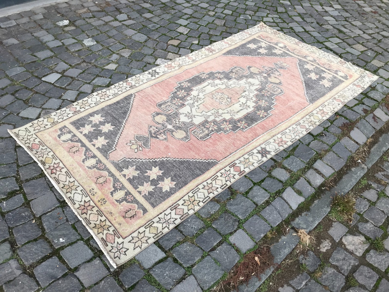 Bohemian Area Rug Handmade Wool Rug Turkish Vintage Traditional Rug 3,7 x 7,8 ft