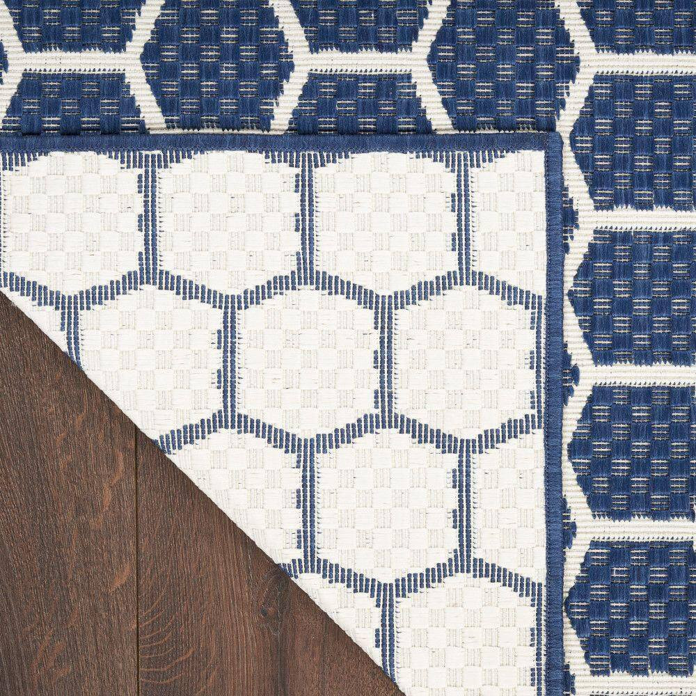 Reversible Indoor Outdoor Navy 2 Ft. X 6 Ft. Honeycomb Contemporary Runner Area