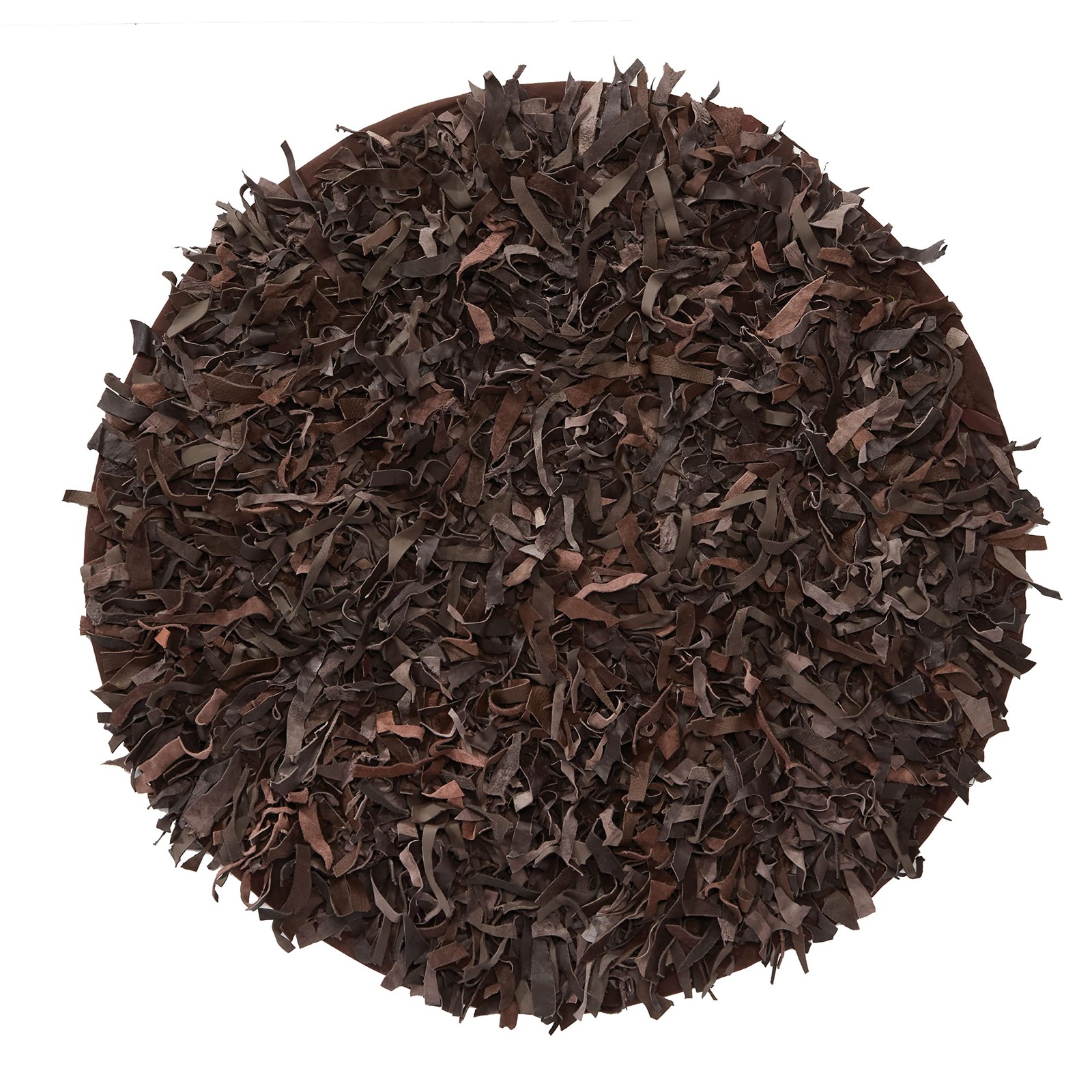 HF by LT Handwoven Leather Shag Rug – 3′ Round, Chocolate Brown, Durable and …