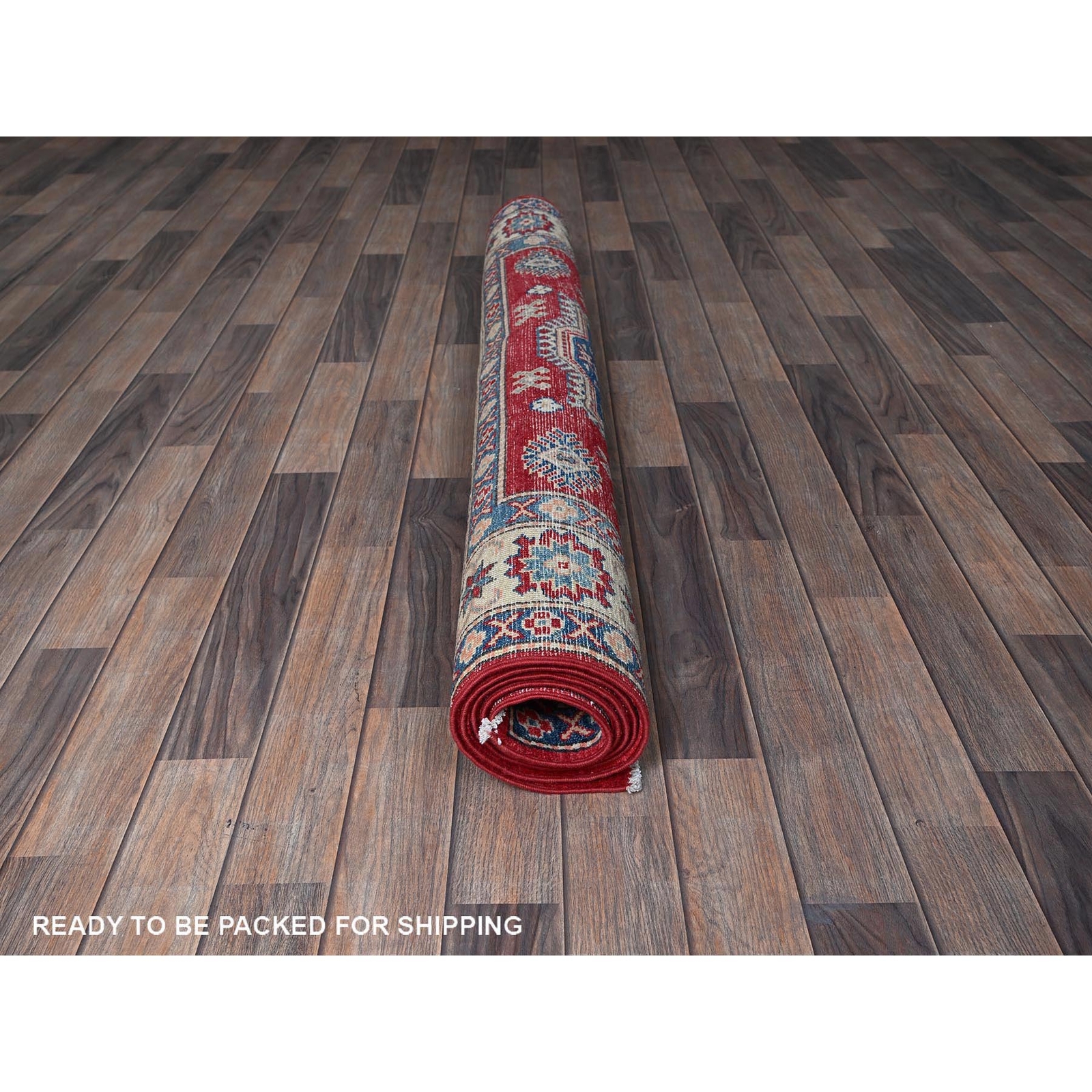 4’10″x7′ Red Kazak Geometric Design Hand Knotted Pure Wool Oriental Rug R330
