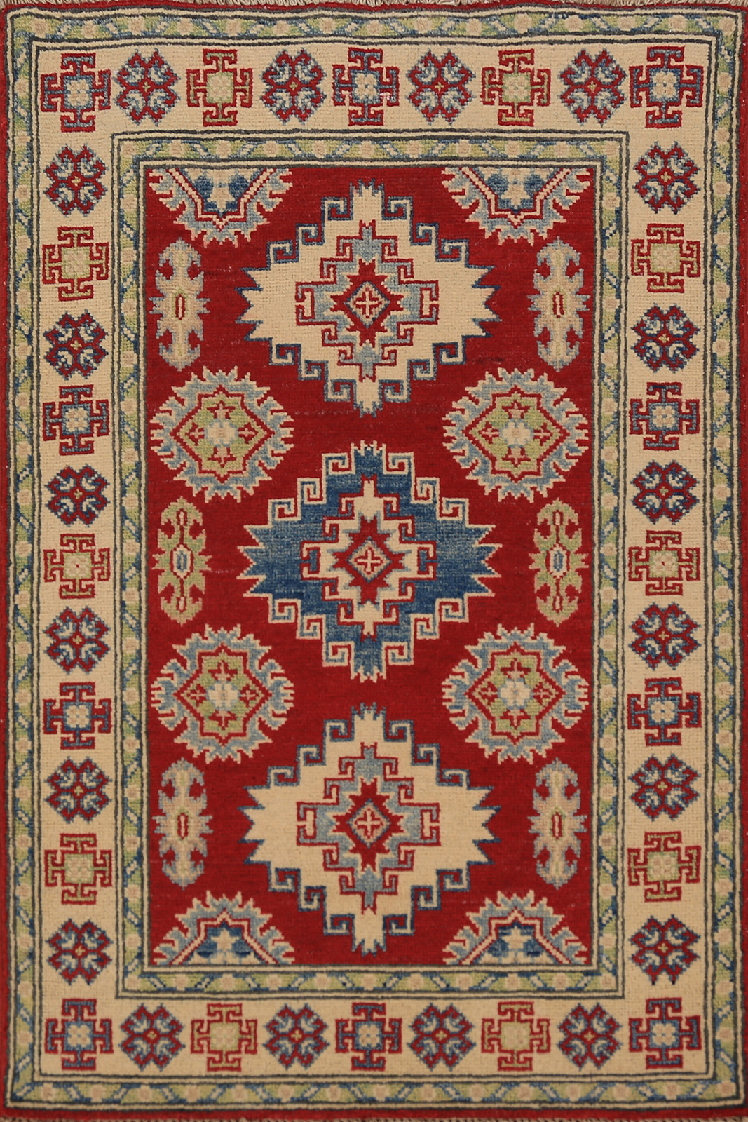 Geometric Kazak Accent Rug Handmade Art Rich Colors, Cultural Heritage 3×4 ft
