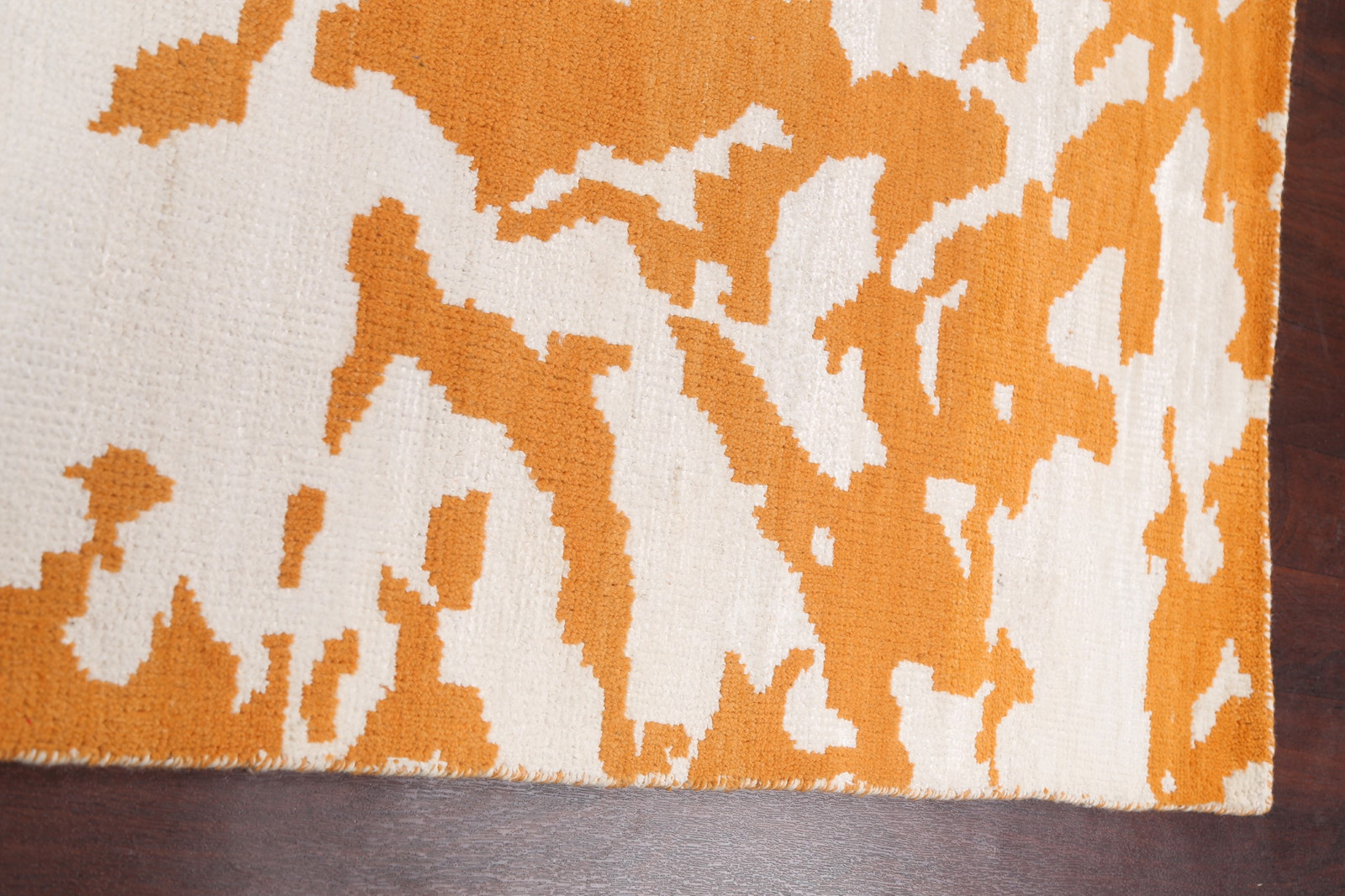 Beige / Orange Handmade Wool & Silk Carpet Contemporary Abstract Area Rug 5×8 Ft