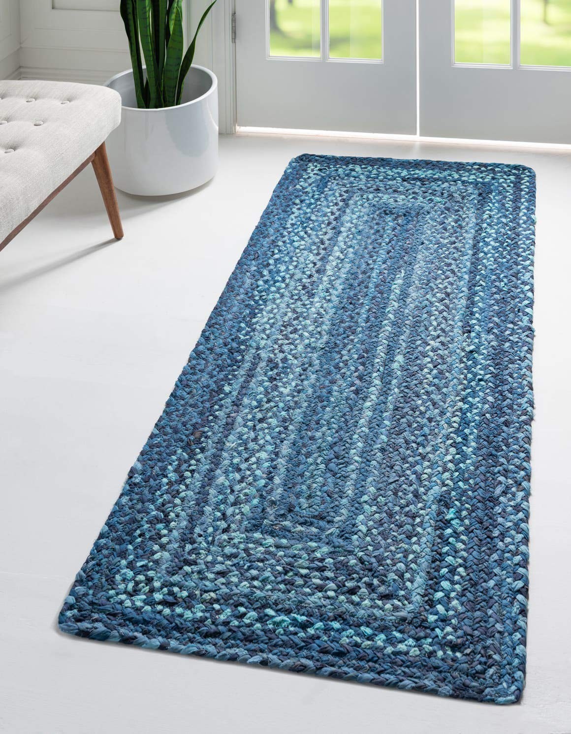 Unique Loom Braided Chindi Collection Area Rug – 2 6 X 6 1 Runner Blue/ Navy