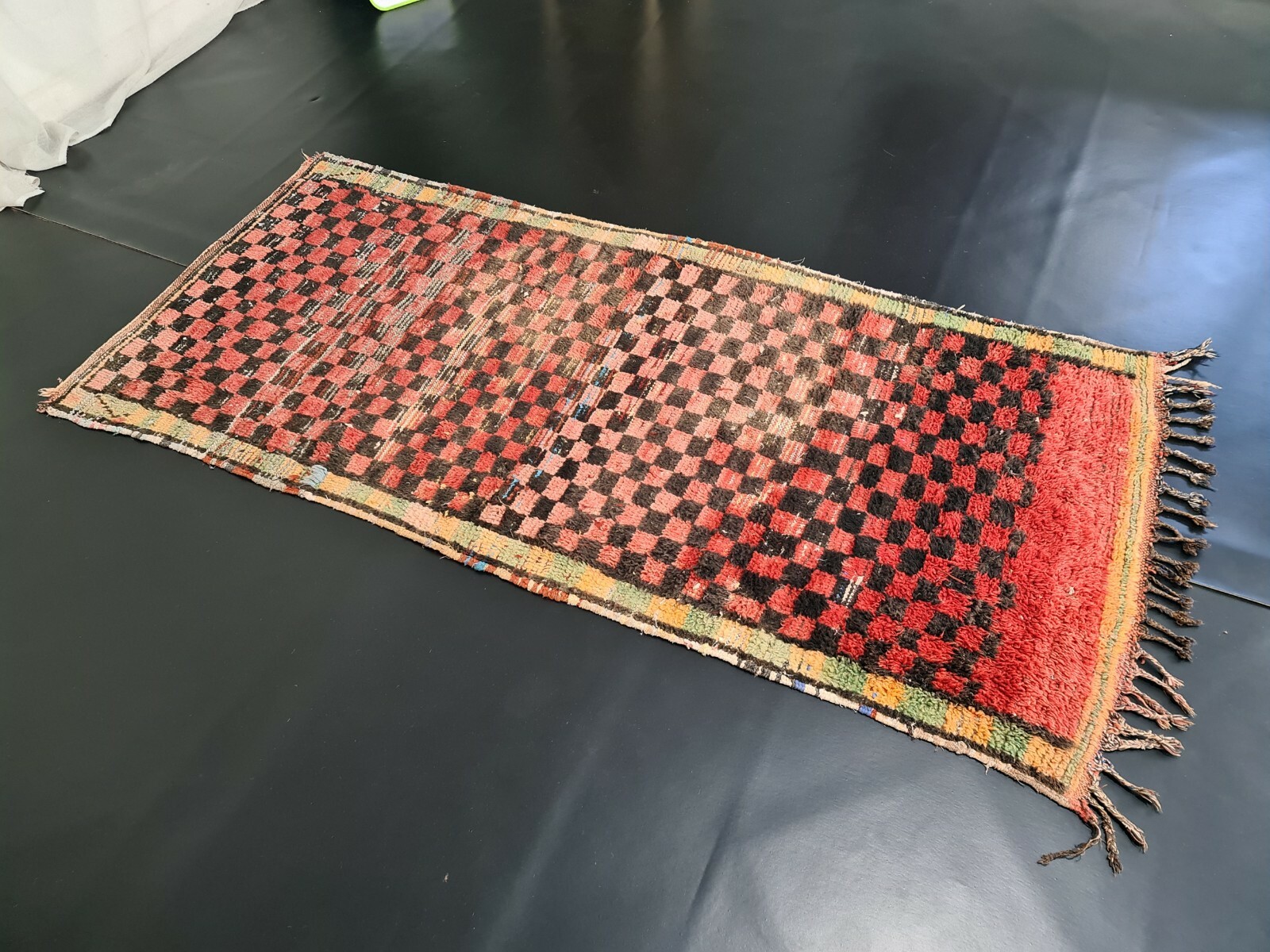 Vintage Moroccan Tribal Handmade Rug 3’1″x6’5″ Berber Red Checkered Wool Carpet