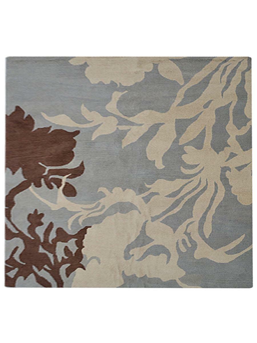 Hand Tufted Wool Square Area Rug Floral Gray White BBH Homes BBK00511