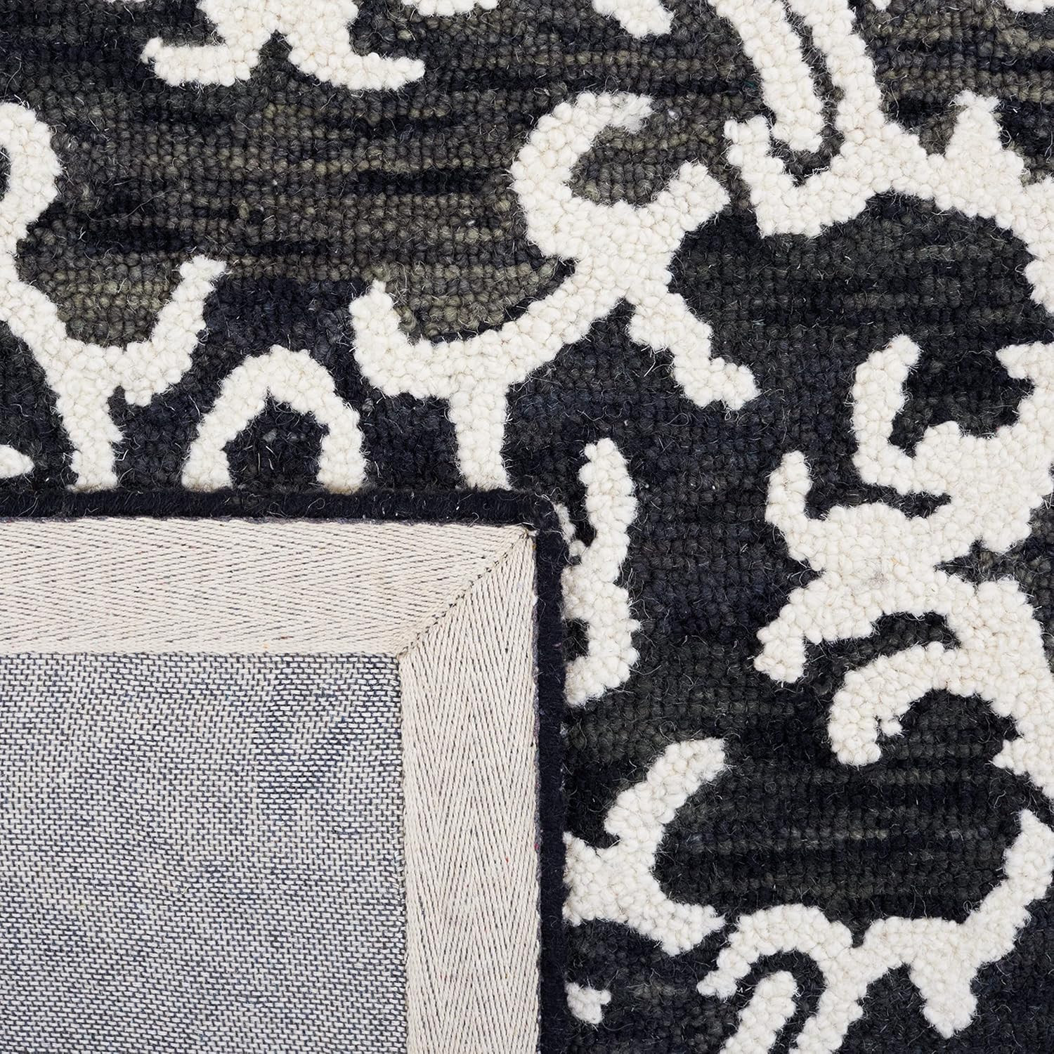Blossom 5′ X 8′ Black/Ivory Handmade Premium Wool Area Rug for Living Room