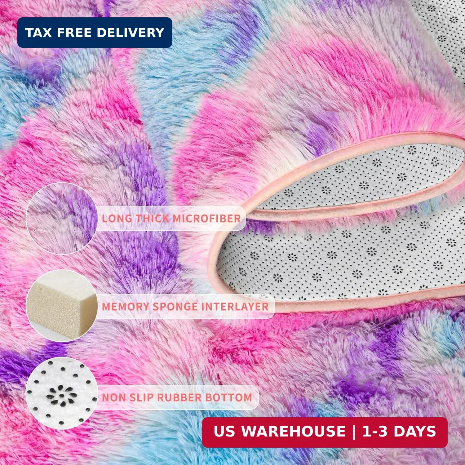 Tepook Soft Rainbow Rug for Girls Room, Cute Fluffy Girls Bedroom Rugs, 2×3 Feet