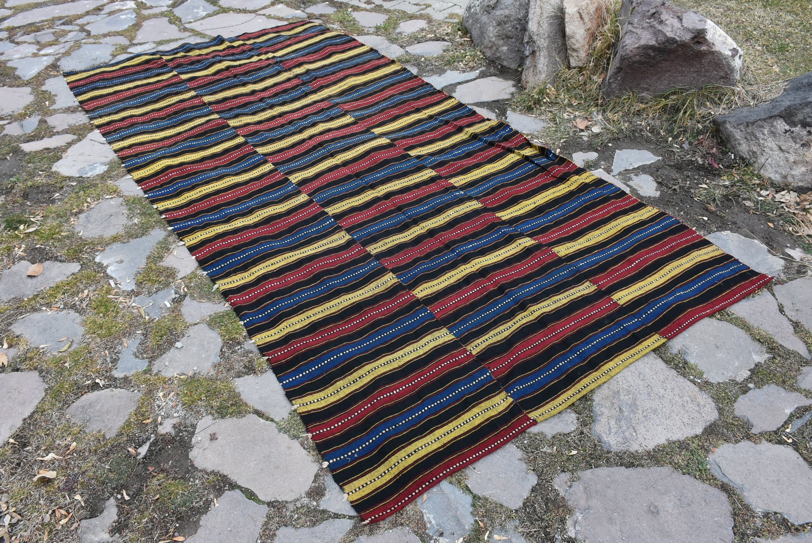 4,8×9,8 ft Turkish Large Rug, Blue Red Vintage Polka dot Wool Rug