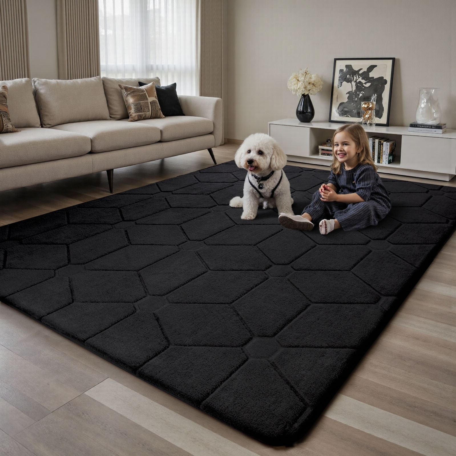 Soft Fluffy Jacquard Area Rug Large Shaggy 3D Textured Carpet