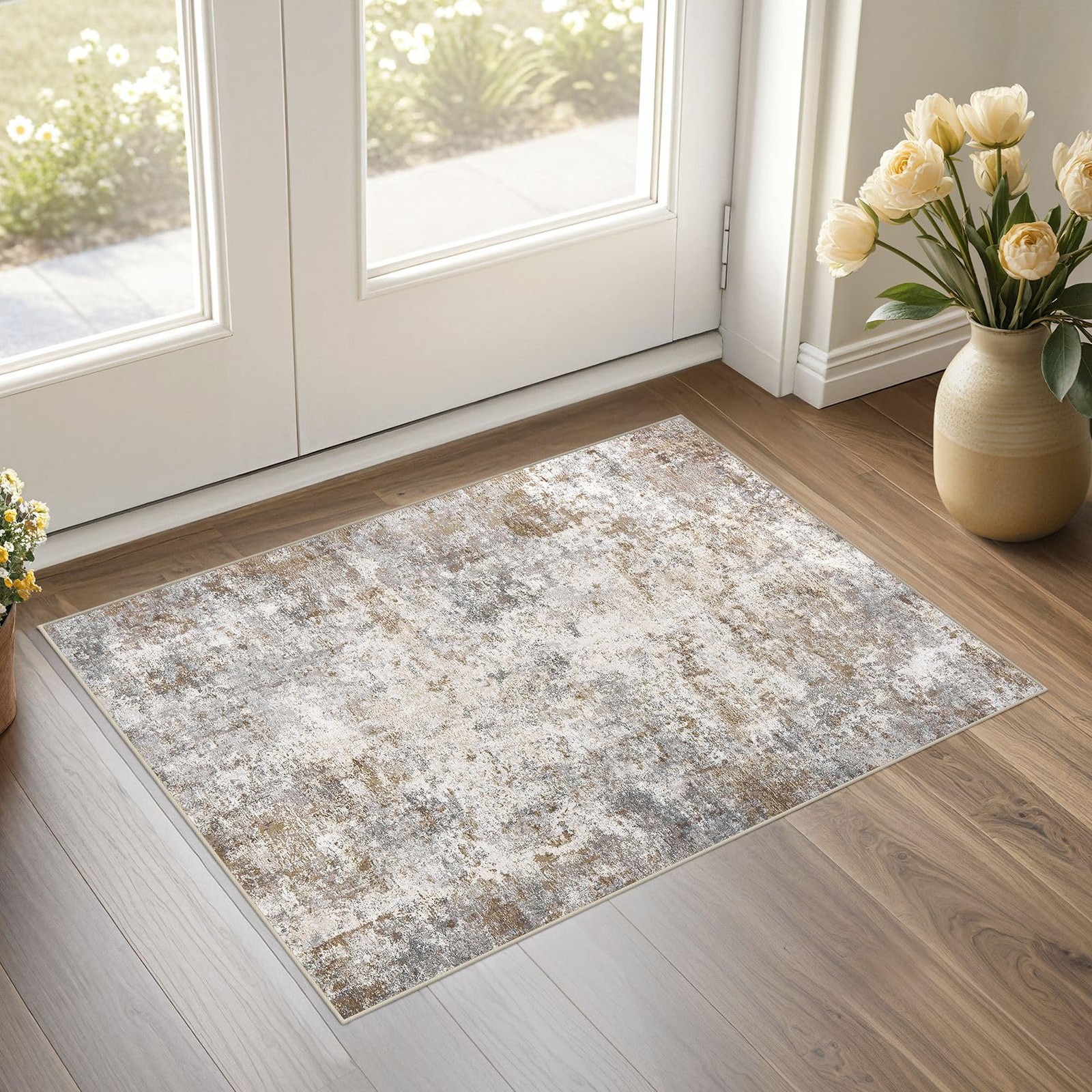 2×3 Entryway Area Rug, Machine Washable Neutral Modern Small Carpet, Non-Slip