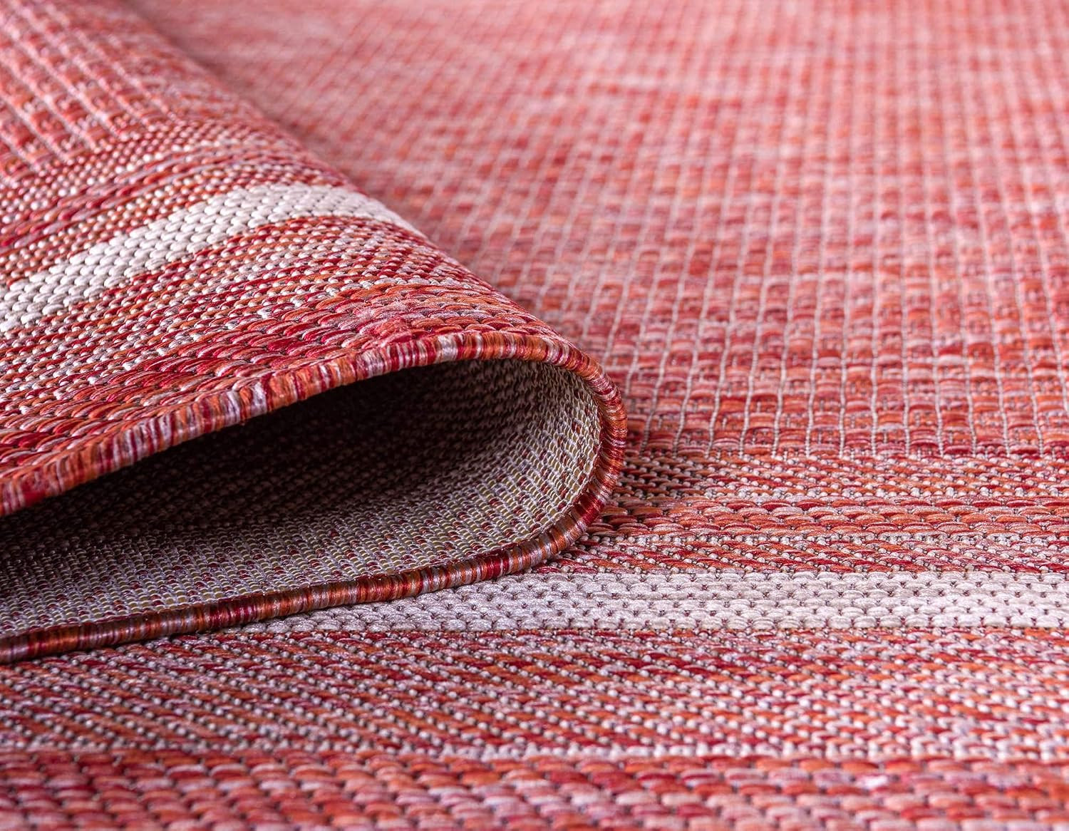 Outdoor Border Collection Area Rug – Soft Border (2′ X 6′ 1″ Runner, Rust Red/ I