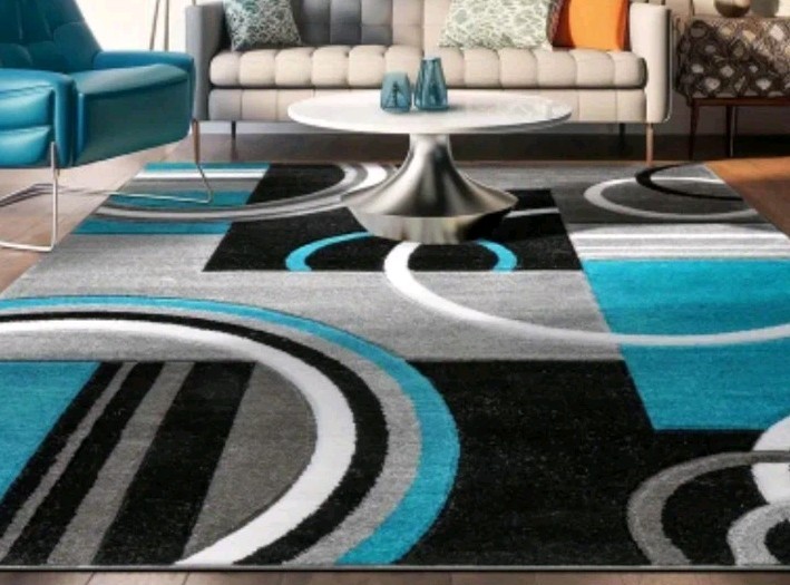Large Abstract Blue Geometric Rug Handmade Tuft Hess Oil Scarface Dollar 31in