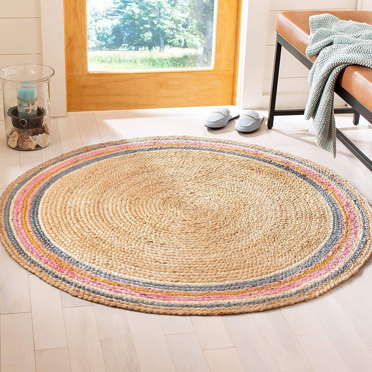 Round Carpet Jute Rug 100% Natural Reversible Rustic Look Modern Area Rug