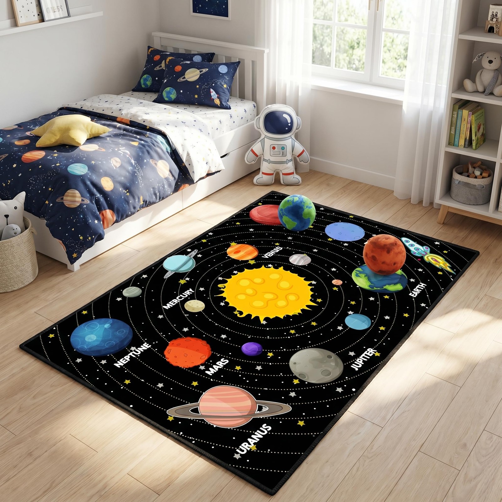 Space Rug for Boys Room Outer Universe Theme Bedroom Carpet Kids Floor Mat Pl…