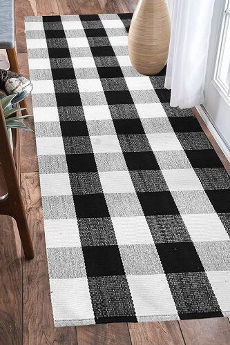 2ft X 6ft Buffalo Plaid Rug | Black and White Check Rug| Buffalo Plaid Door Mat