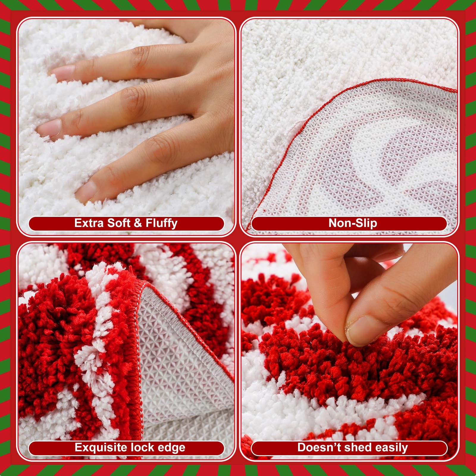 25 x 38 Inches Christmas Bathroom Rugs Decor Candy Cane Red and White Holiday…