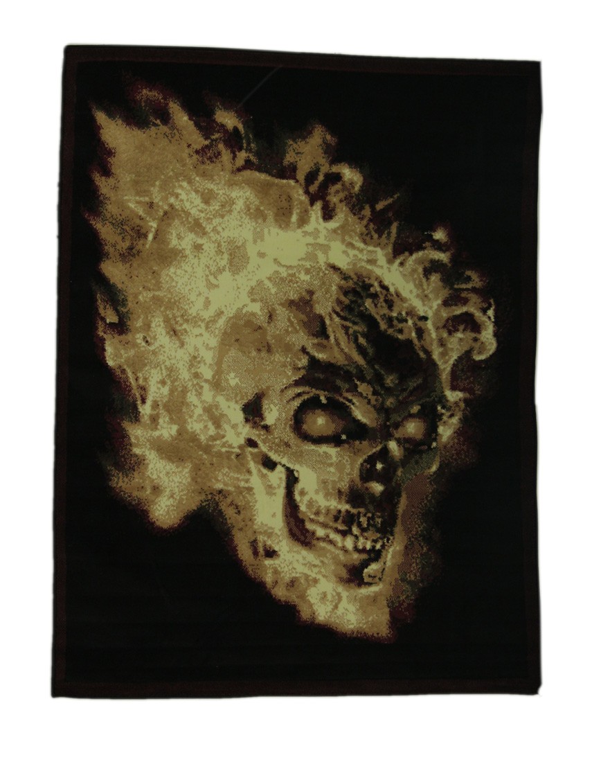 Zeckos Black Flaming Evil Skull 5 X 7 inch Area Rug with Red Border
