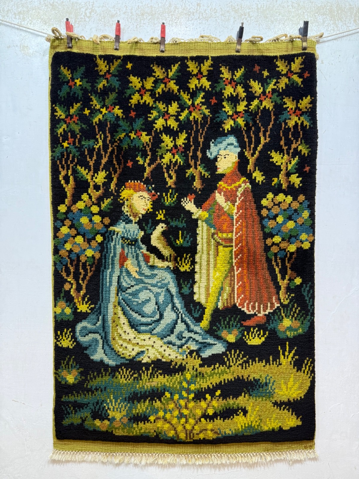 Vintage Fabulous Hand Knotted Aubusson Medieval Tapestry Style European Wool Rug