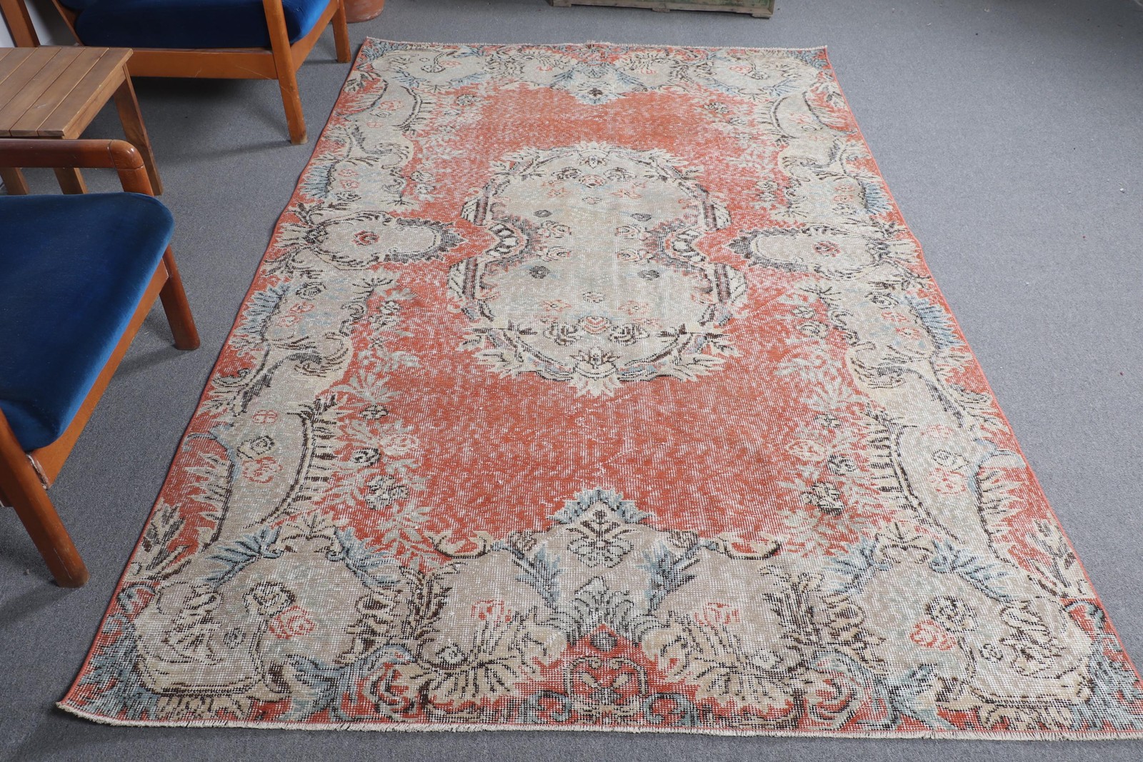 5,6×8,9 ft Vintage Turkish Rug, Large Rug, Red Wool Rug