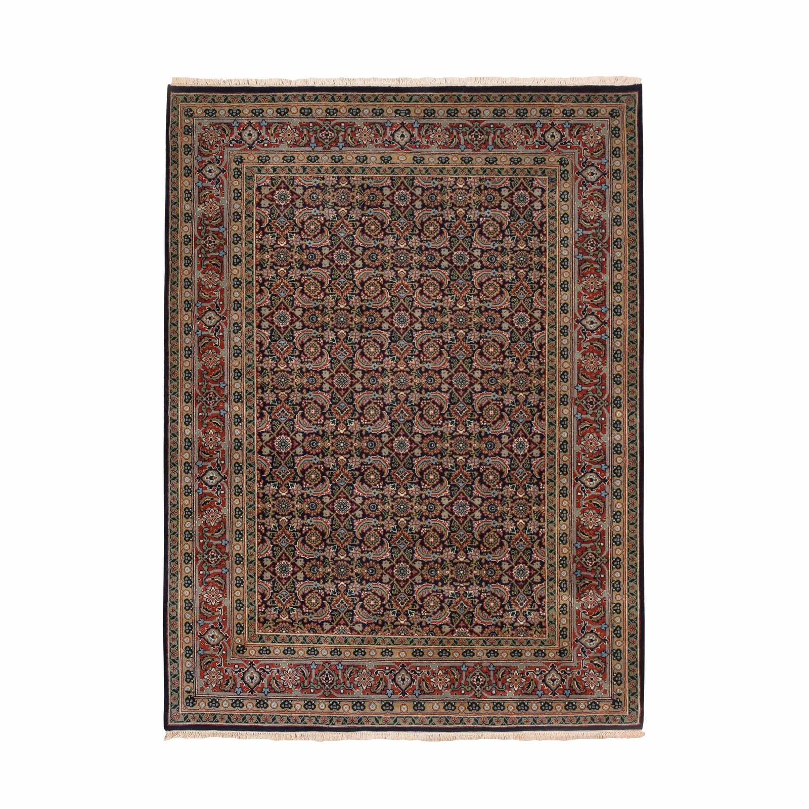 5’1″x7’1″ Midnight Blue All Over Herrita Design Hand Knotted Wool Rug R62342