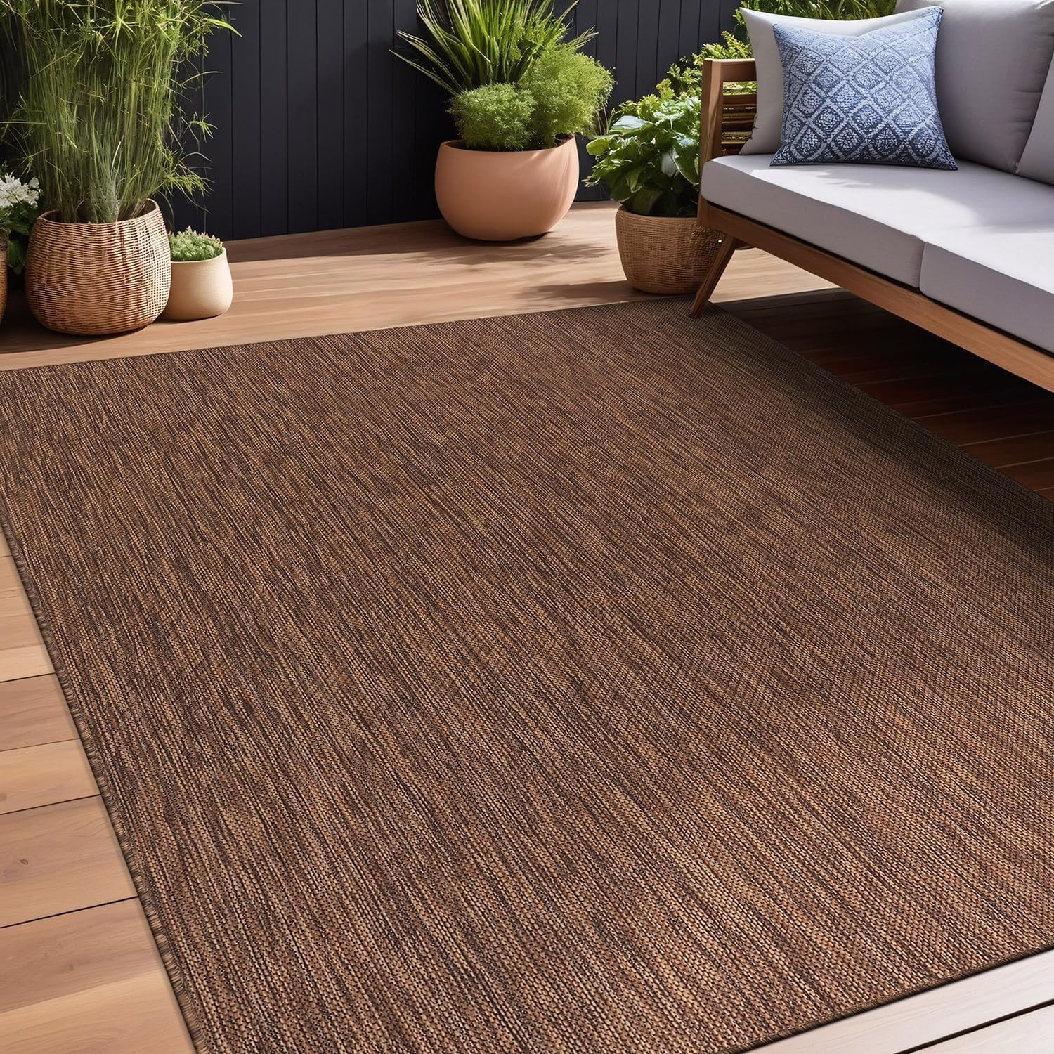 Indoor Outdoor Rug 9X12, Washable outside Carpet for Patio, Deck, Porch, Solid M