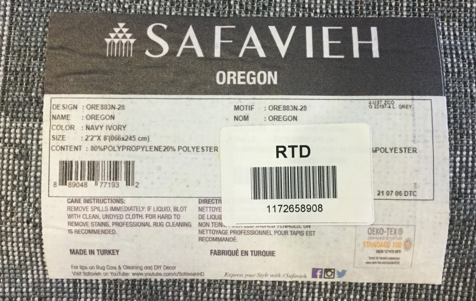 NAVY / IVORY 2′-2″ X 8′ Flaw in Rug, Reduced Price 1172658908 ORE883N-28