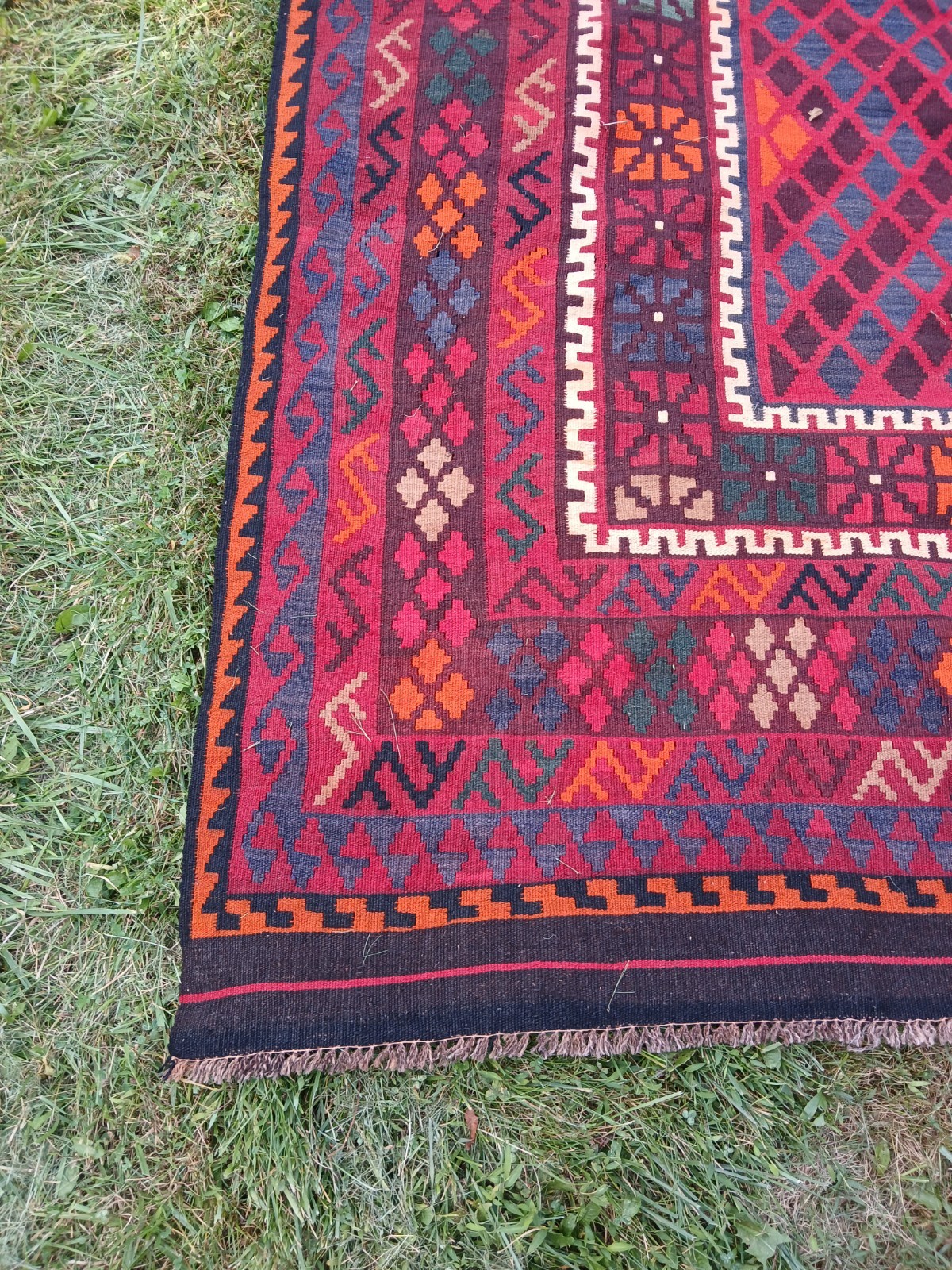 9×14 Ft Red Handwoven Killim, Vegetable-dyed Flatweave Area Rug Kilim Carpet.