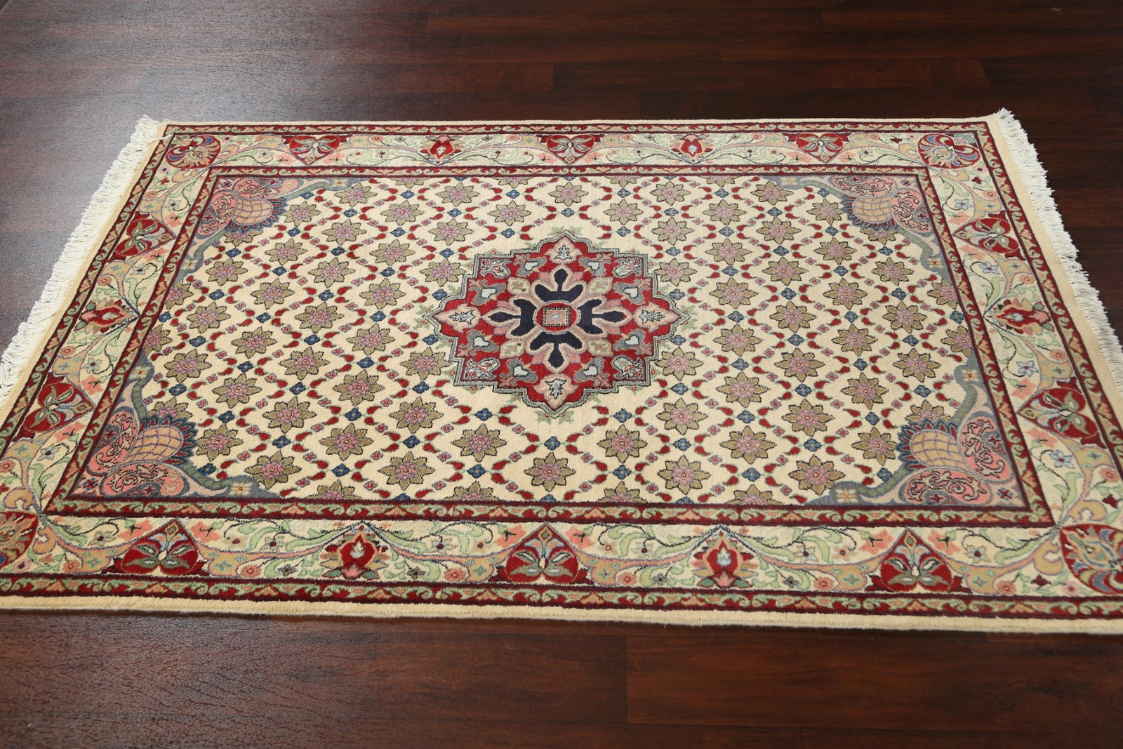 100% Vegetable Dye Traditional Oriental Rug Ivory Wool Hand-knotted Carpet 4×6