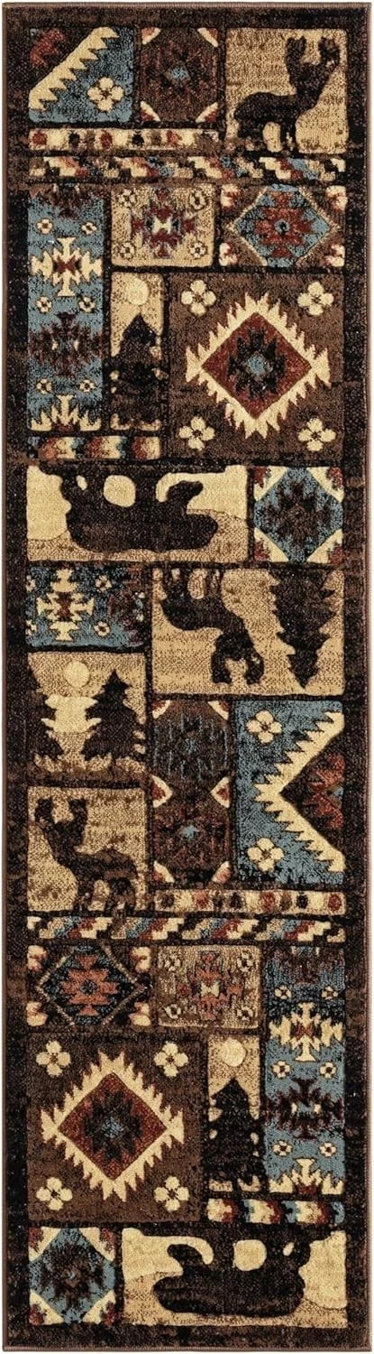 Southwestern Rug Runner Bear Rustic Log Cabin Lodge Country Farm 1.10″ x 6.10″