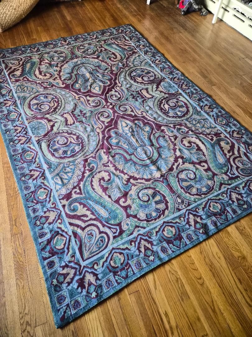 Ralph Lauren Elizabeth Paisley 100% Wool Handmade Chainstitch Rug – 6′ x 9′ **