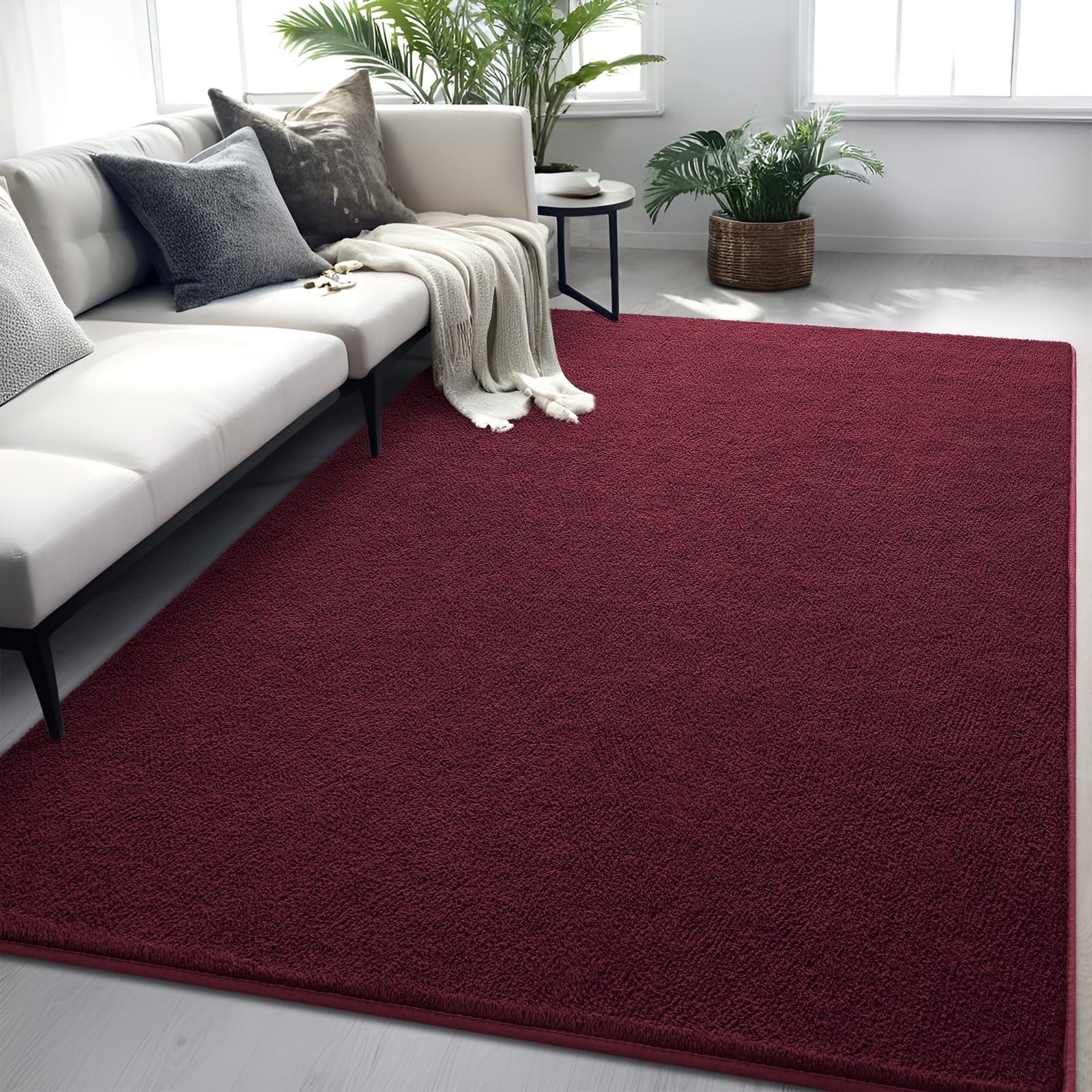 Red Rugs for Bedroom Living Room 4×6 ft Burgundy Area Rug Washable Memory Foa…