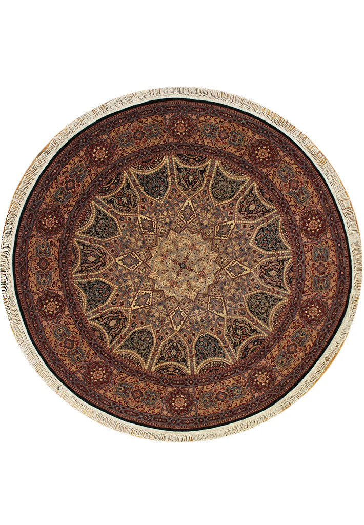 8 x 8 Fine Quality Wool and Silk Dom Esfahaan Round Rug #PIX-26301