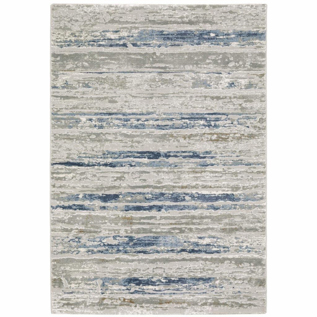5′ X 8′ Blue Ivory Grey Light Blue And Brown Abstract Power Loom Stain Resistant