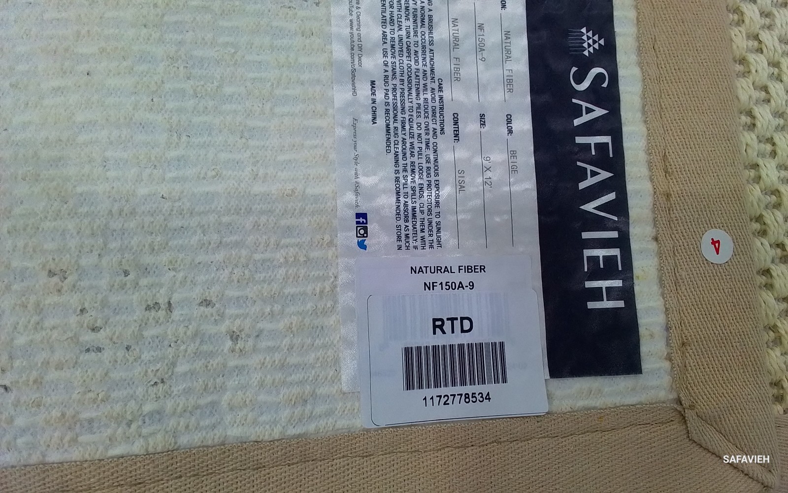 IVORY / LIGHT BEIGE 9′-0″ x 12′-0″ Stained Rug Reduced Price 1172778534 NF150A-9