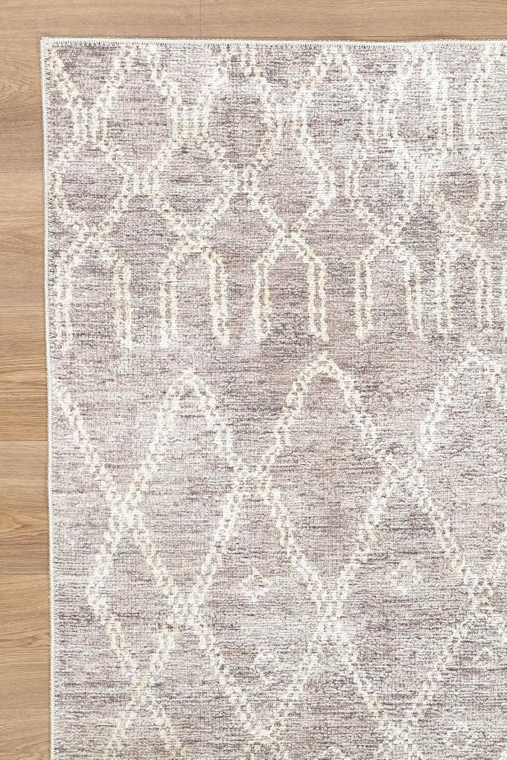 Nordic Nahla Beige Rug Wipe Clean Machine Washable Pet Friendly Rug Bedroom Rug,