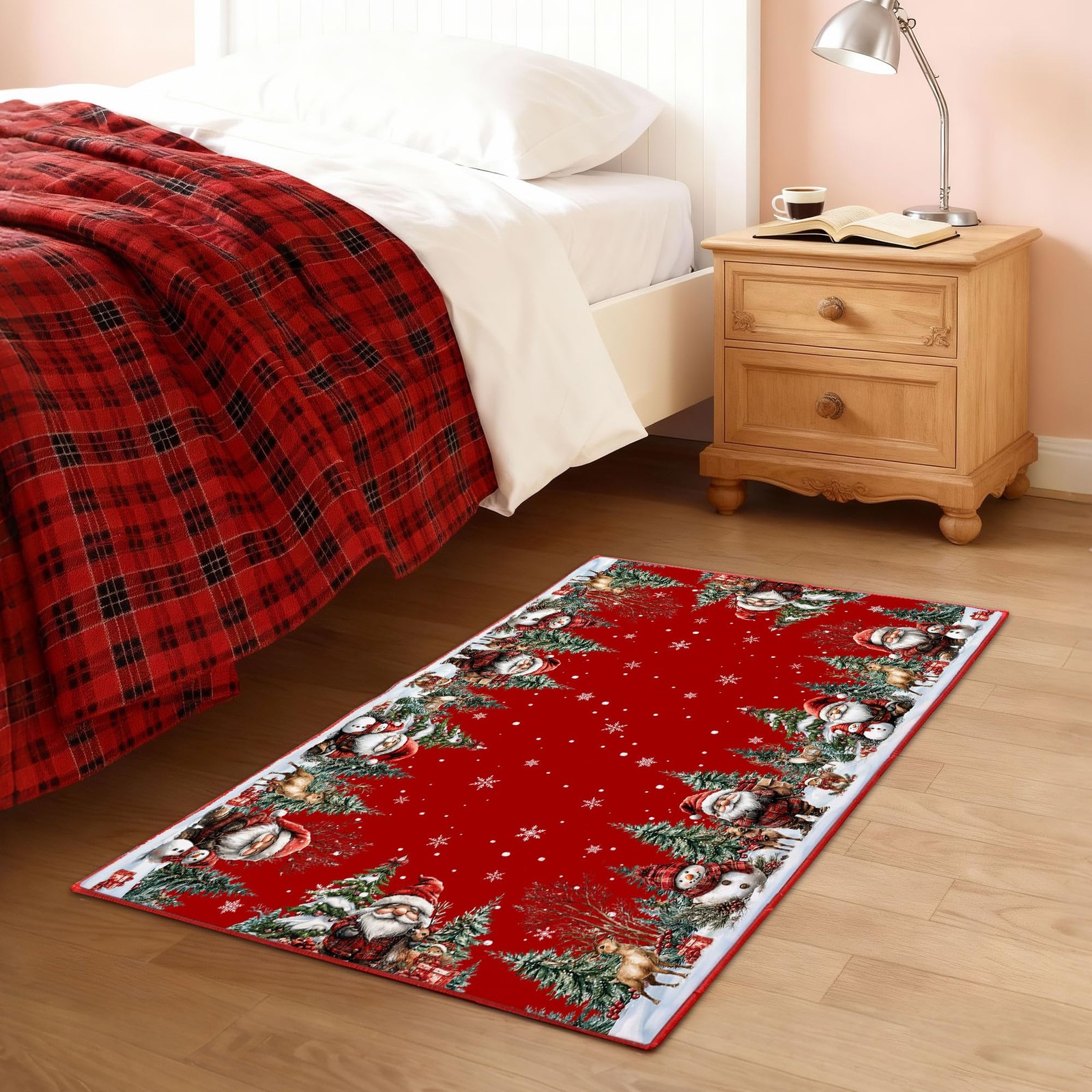Christmas Door Mat Santa Snowman Red Washable Non Slip Low Pile Entryway Rug