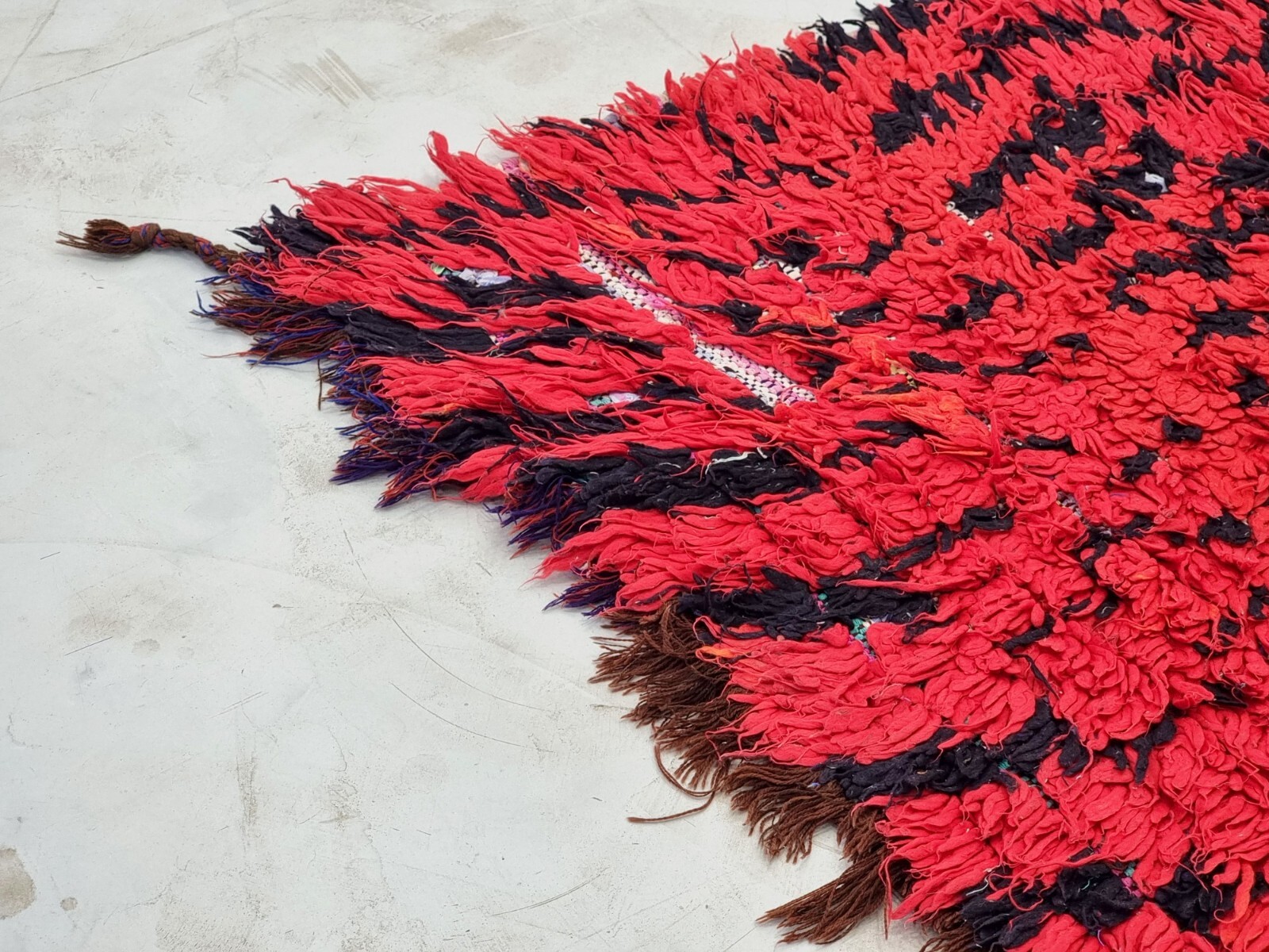 Moroccan Handmade Vintage Rug 2’7×7’7 Berber Checkered Red & Black Wool Carpet
