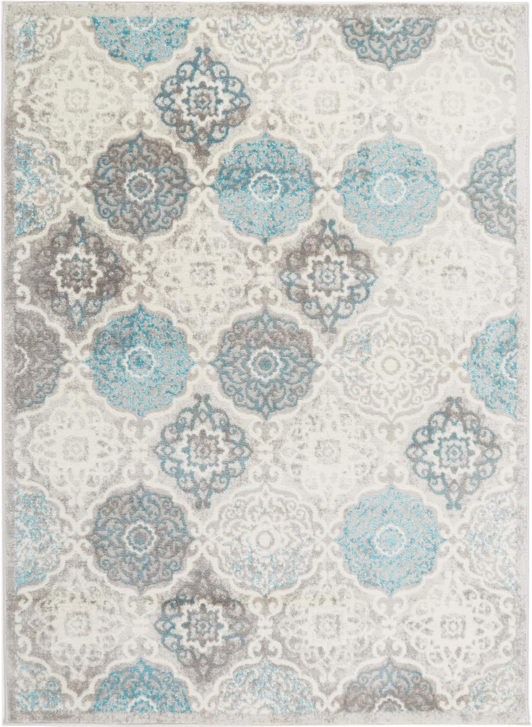 Boho Celeste Transitional Damask Area Rug, Grey/Blue, 7’9″X10’2″