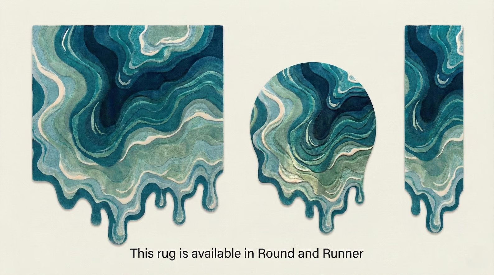 Irregular Shaped Melting Rug, Hand Tufted Blue Abstract Swirl Modern Art Carpet