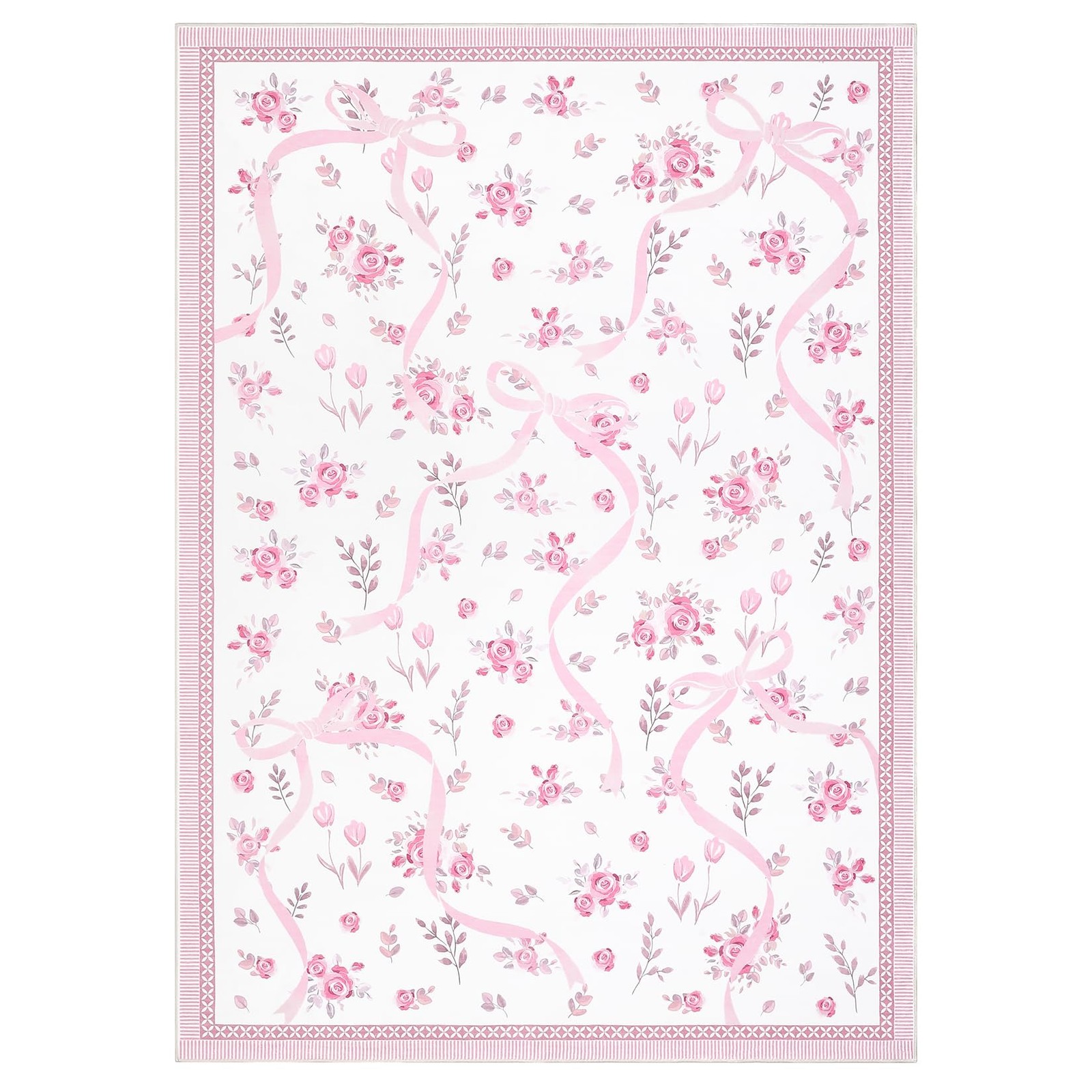 Garveehome Valentine 8X10 Pink And White Bow Rug For Living Room Pink Rugs For