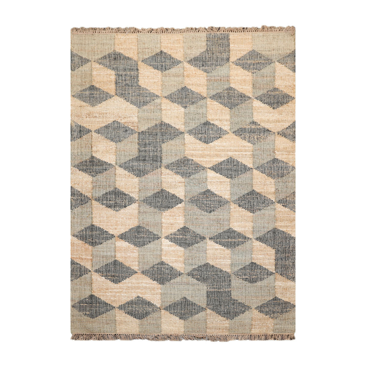 Hand Woven Natural Fiber Jute Modern Graphic Flatweave Kilim Area Rug 5’6”x7’9”