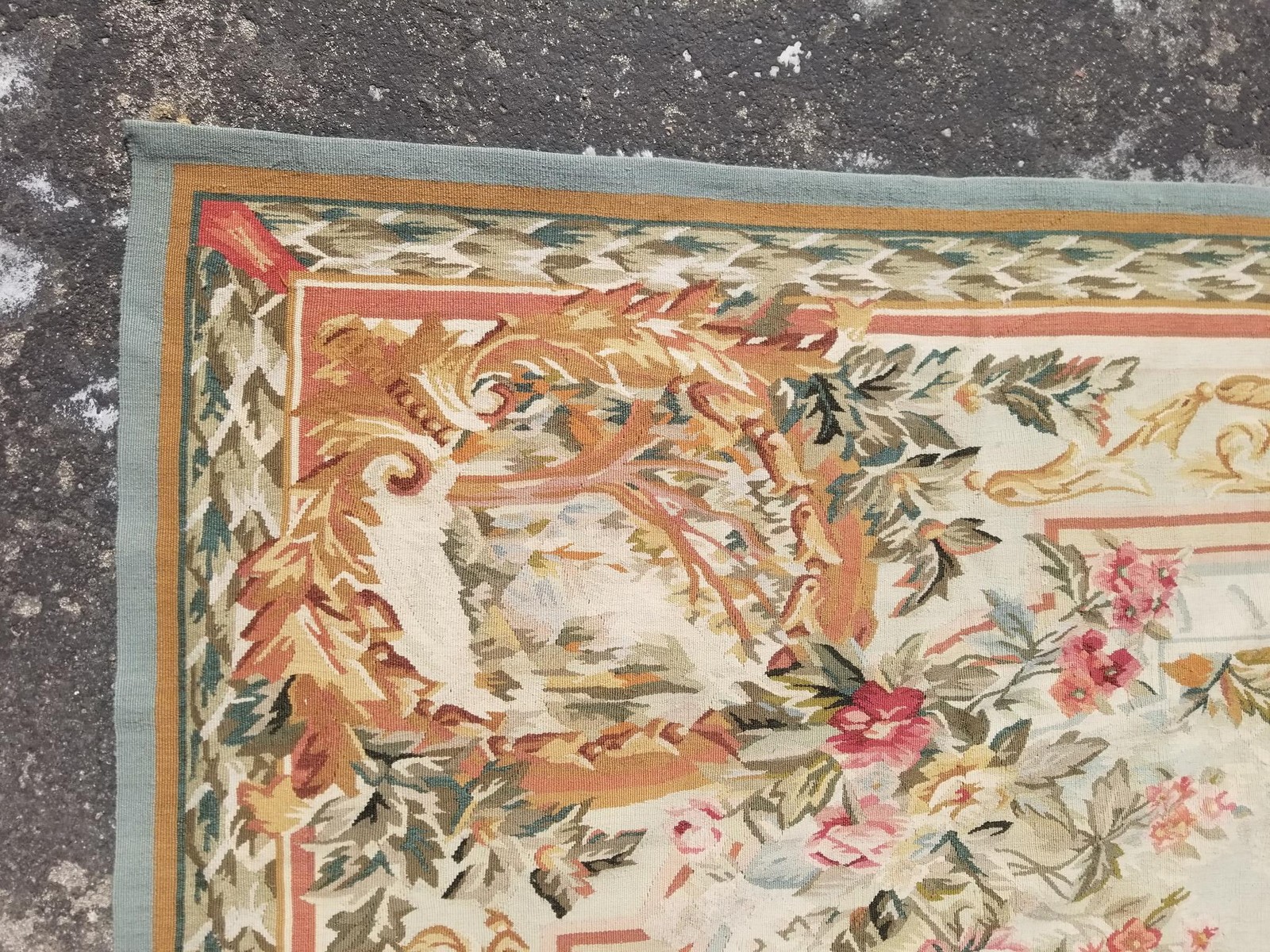 Antique French Aubusson Floral Medallion Wool Multicolor Rug 10.1×7.7ft