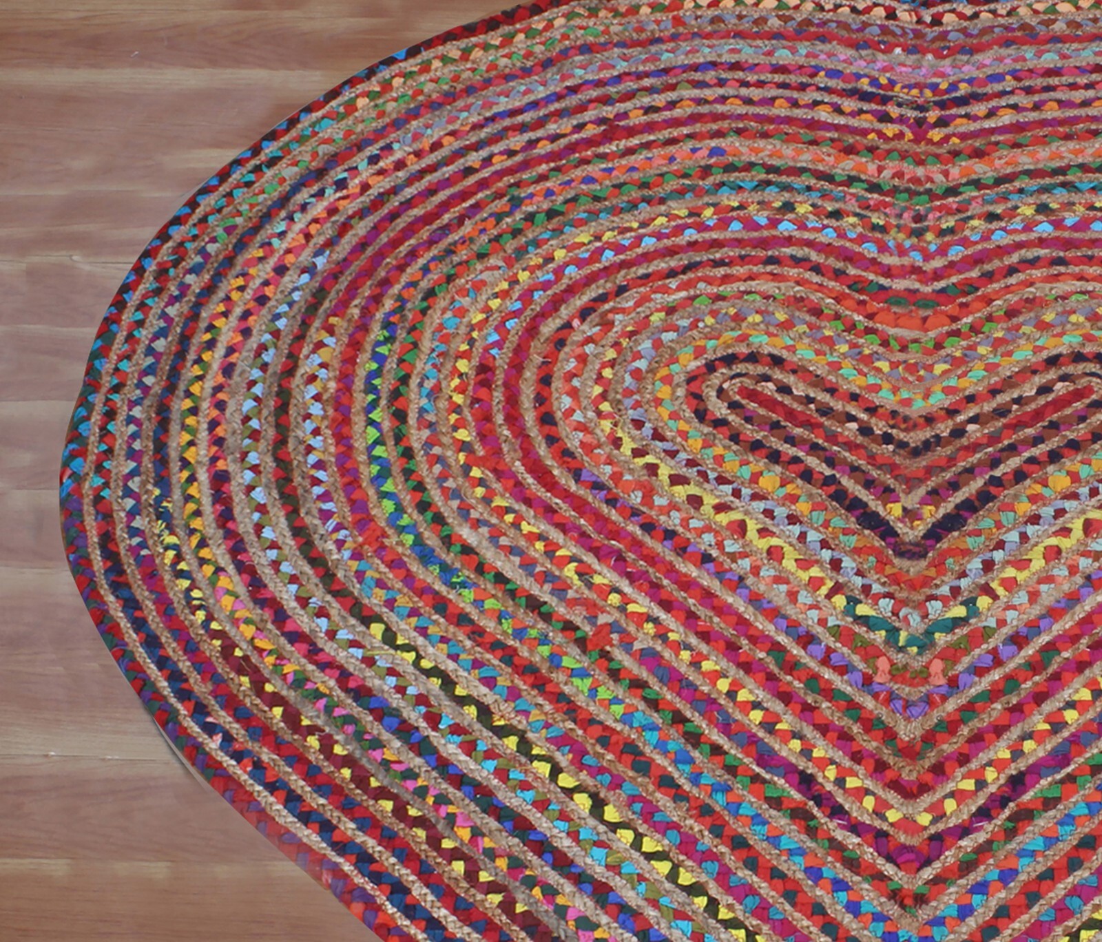 Cotton Jute Heart Shape Red Rug Hand Braided Kilim Carpet Bedroom Area Rugs 7×7