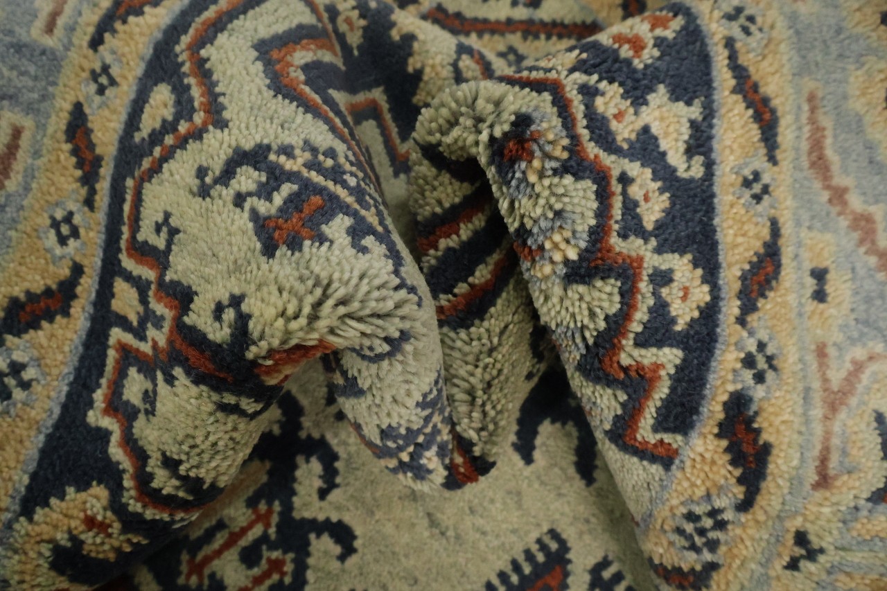 Geometric 5×6 Artisan Traditional Wool Area Rug in Green & Rust Tones