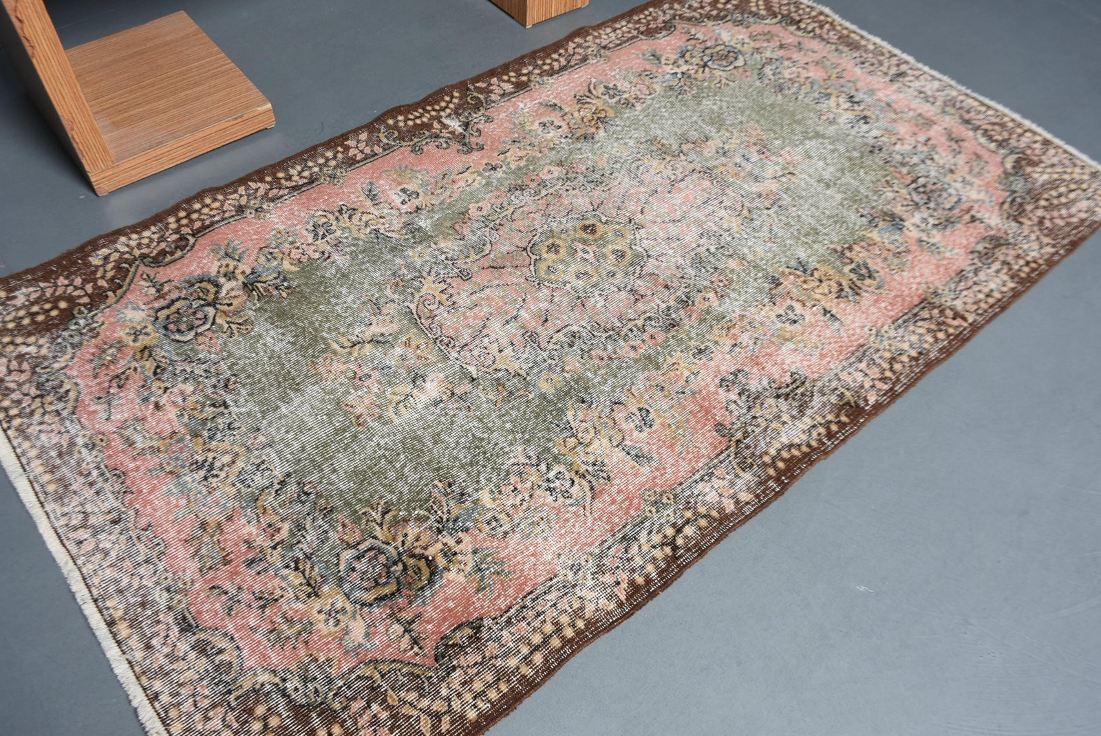 Vintage Rug, Area 3,9×6,9 ft Turkish Rug, Brown Camouflage Wool Rug