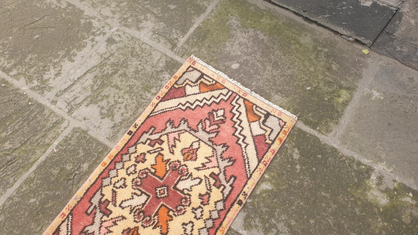 Small Turkish rug 44×91 cm 1.4×3 ft Vintage Wool Turkish Bathroom rug