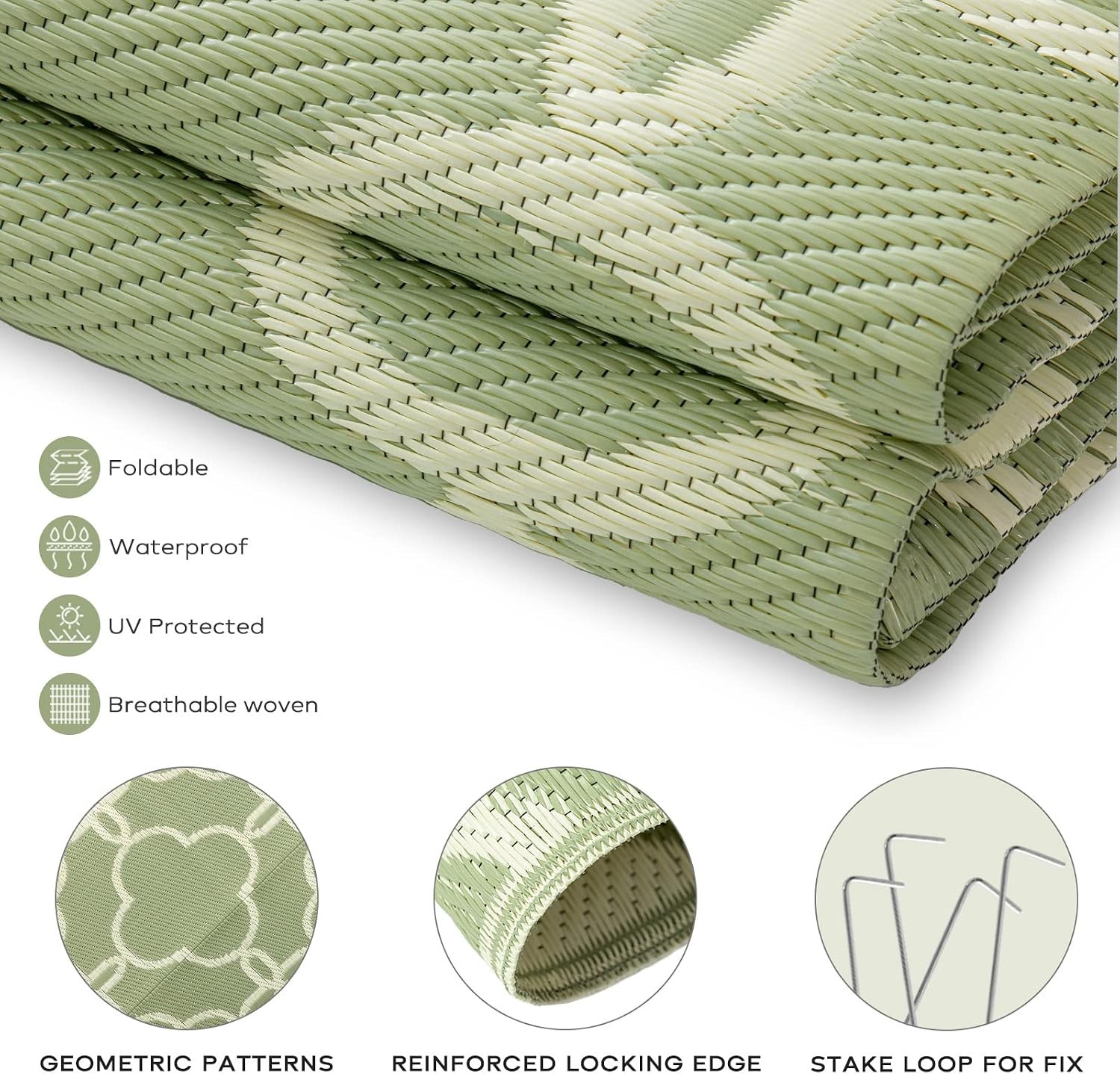 Ashler Sage Green Outdoor Plastic Straw Rug Waterproof for Patio, Clearance